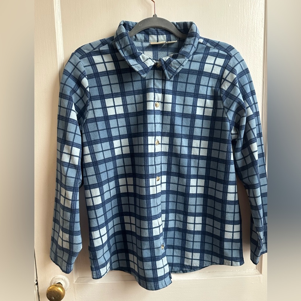 L.L. Bean Light Blue and White Plaid Flannel Shirt